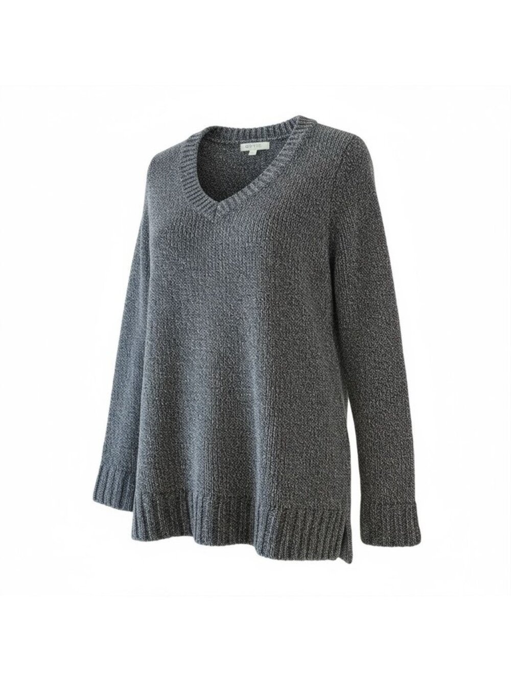 Orvis Unisex V-Neck Knit Sweater Charcoal Blue Gray Relaxed Fit Long Sleeve